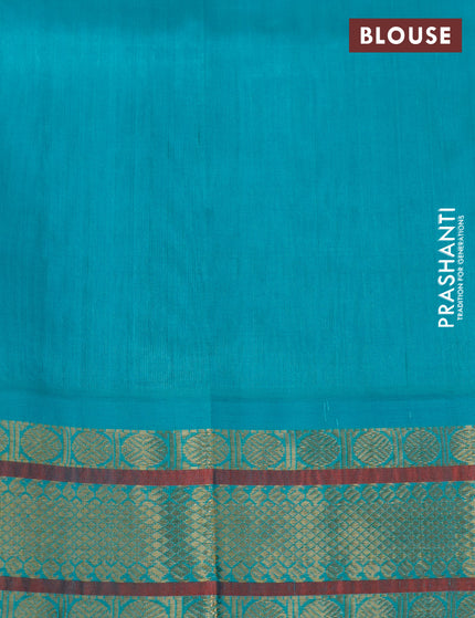 Silk cotton saree blue and teal blue with plain body and zari woven korvai border