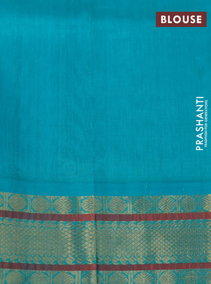 Silk cotton saree blue and teal blue with plain body and zari woven korvai border