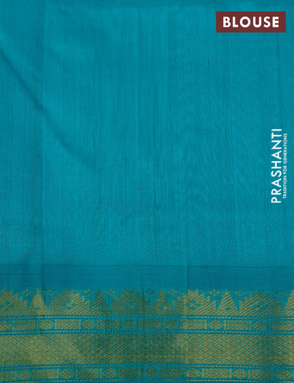 Silk cotton saree pink and teal blue with plain body and zari woven korvai border