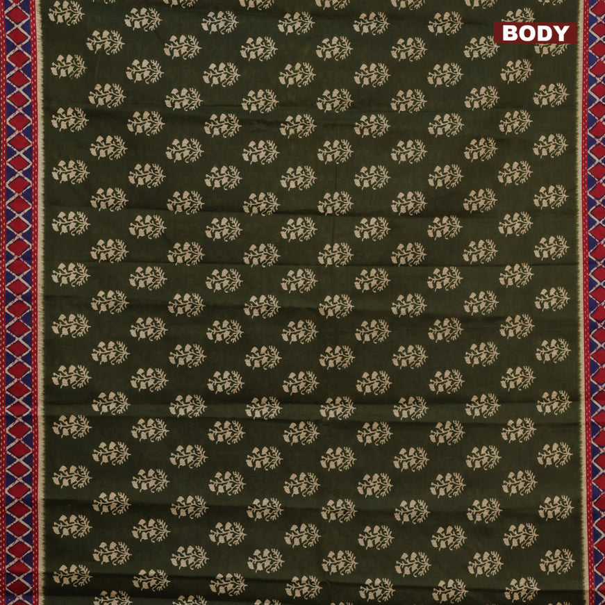 Muslin cotton saree sap green and red with butta prints and printed border