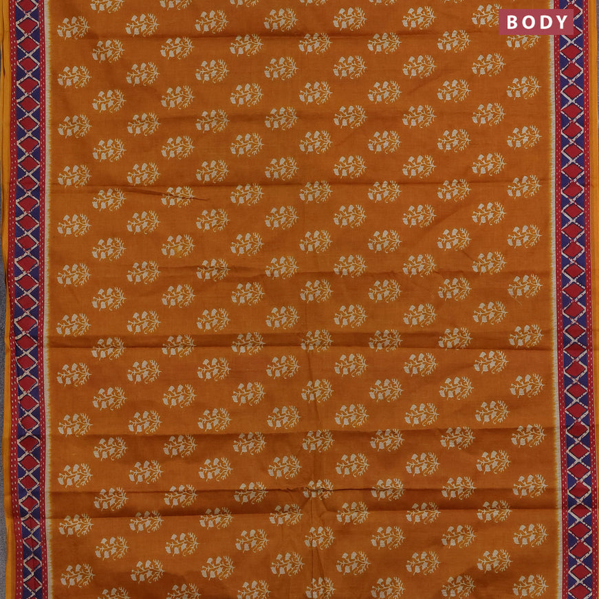 Muslin cotton saree mustard yellow and red with butta prints and printed border