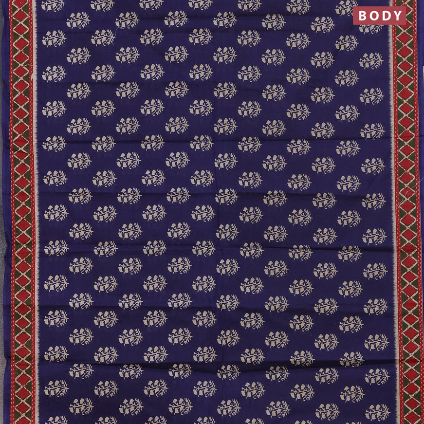 Muslin cotton saree blue and maroon with butta prints and printed border