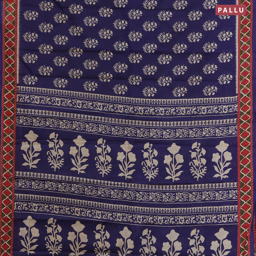 Muslin cotton saree blue and maroon with butta prints and printed border