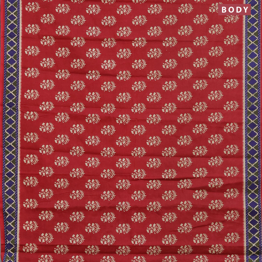 Muslin cotton saree maroon and blue with butta prints and printed border