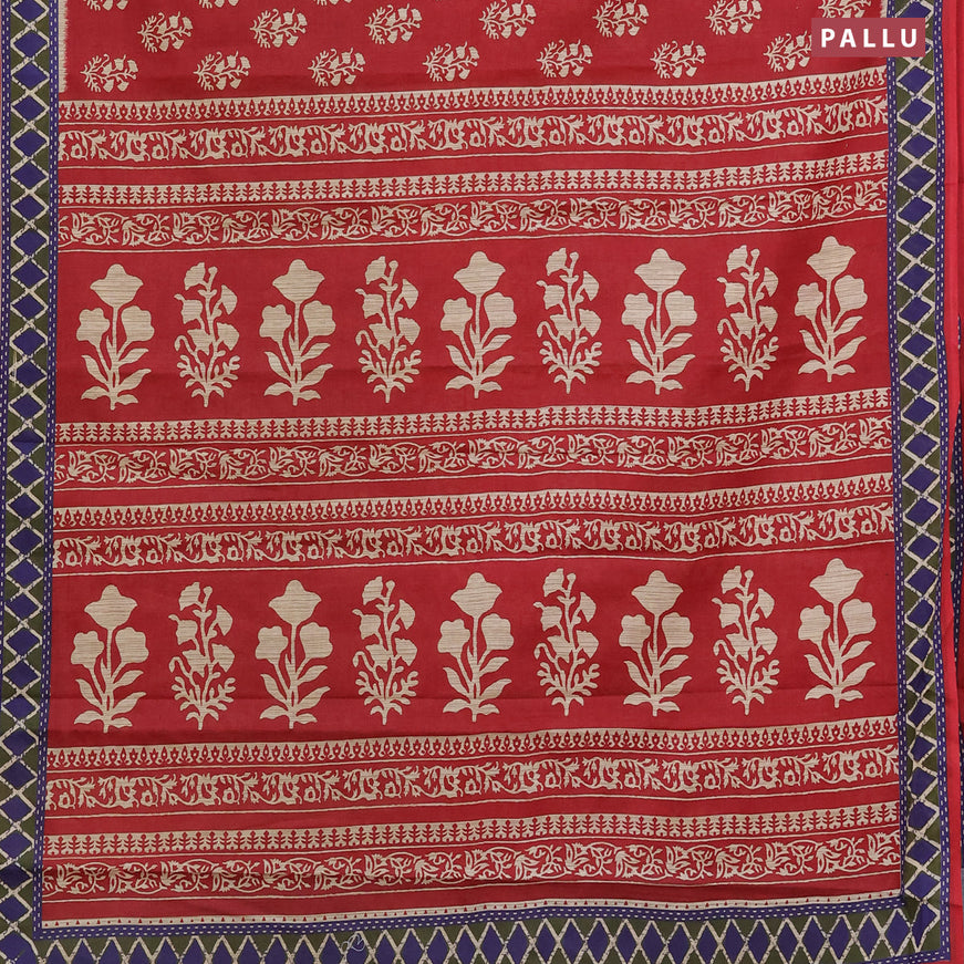 Muslin cotton saree maroon and blue with butta prints and printed border