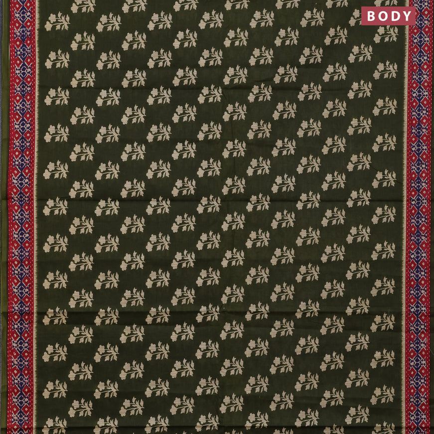 Muslin cotton saree sap green and red with allover floral butta prints and printed border