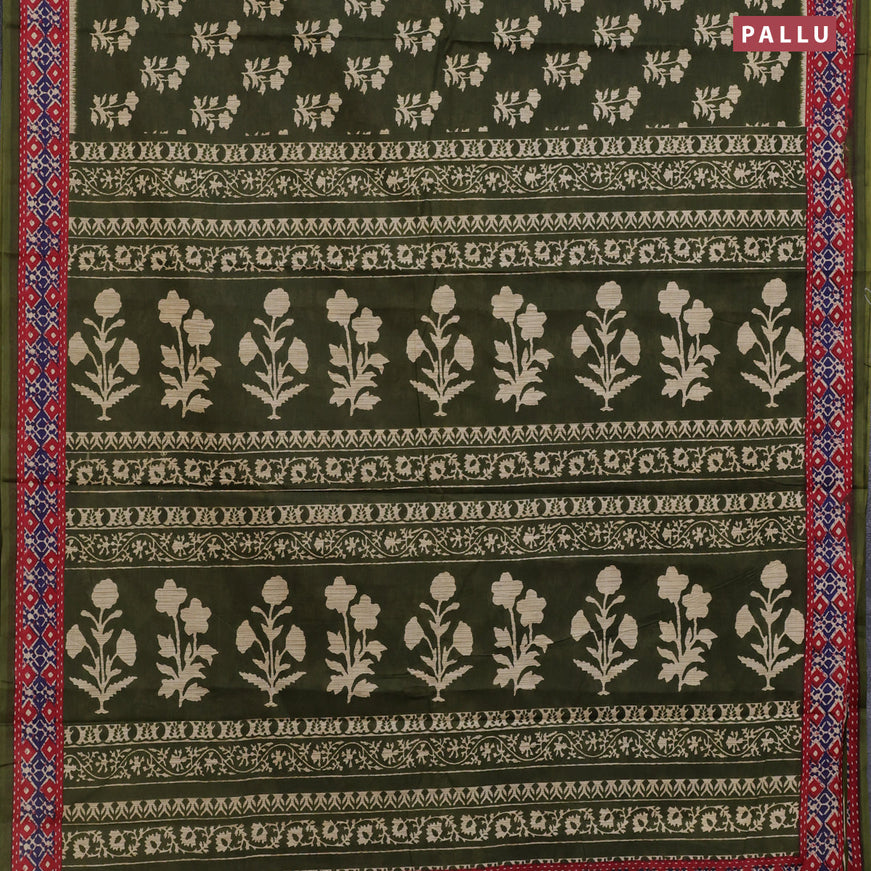 Muslin cotton saree sap green and red with allover floral butta prints and printed border