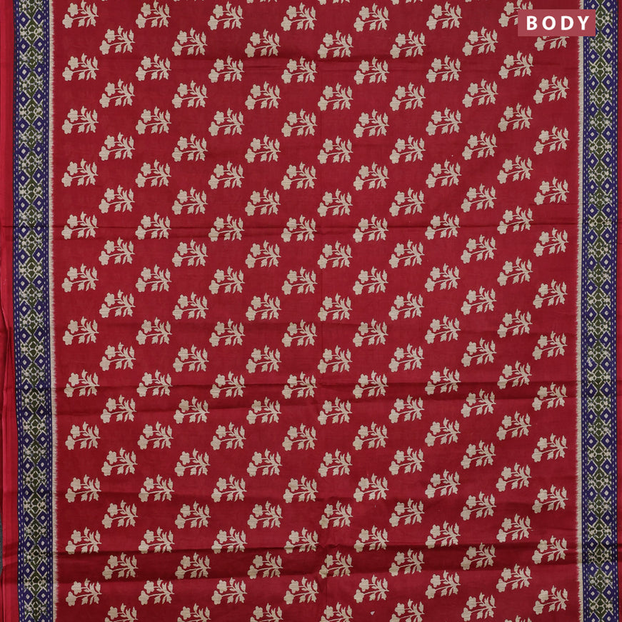 Muslin cotton saree red and blue with allover floral butta prints and printed border