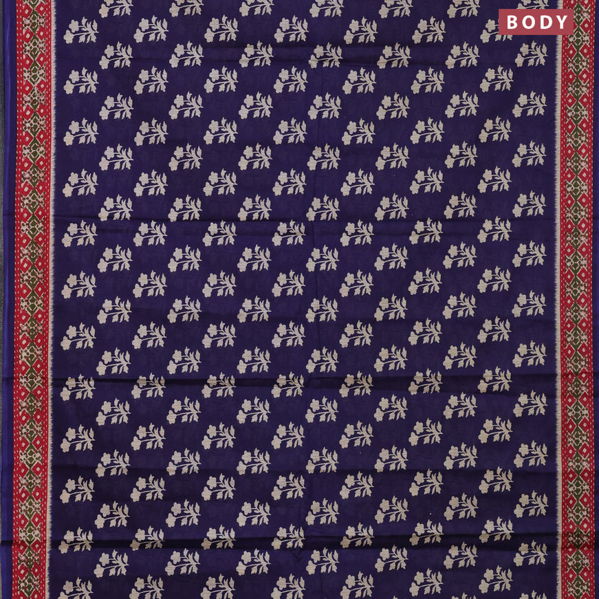 Muslin cotton saree blue and red with allover floral butta prints and printed border