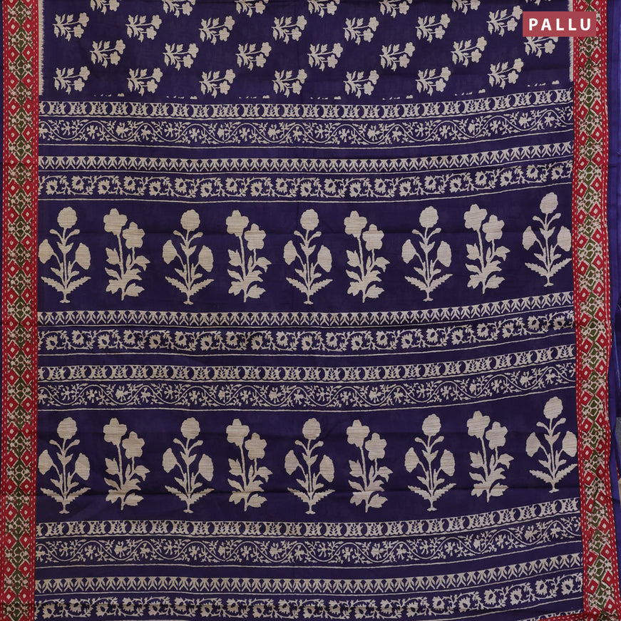 Muslin cotton saree blue and red with allover floral butta prints and printed border