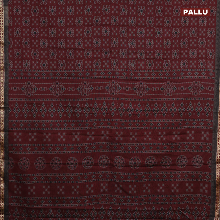 Muslin cotton saree maroon and grey with allover ikat prints and thread woven border