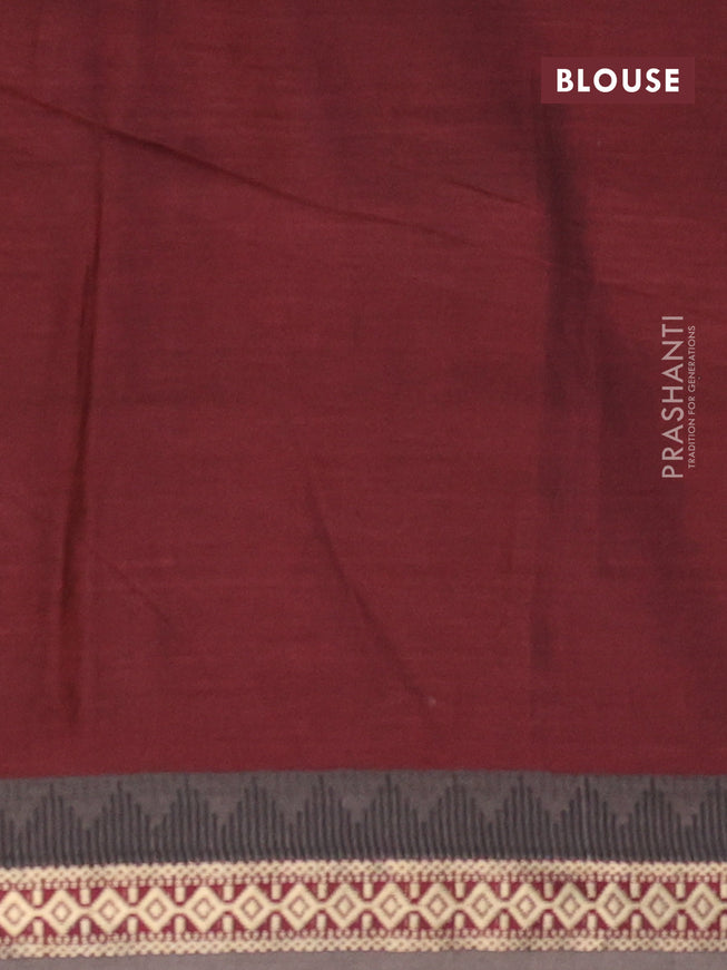 Muslin cotton saree maroon and grey with allover ikat prints and thread woven border