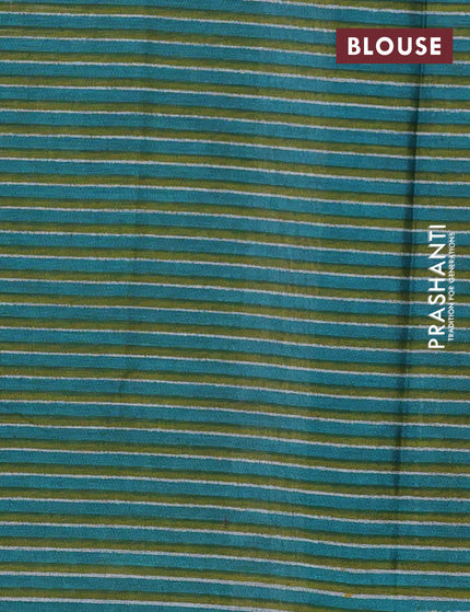 Muslin cotton saree sap green and teal green with allover kalamkari prints and printed border