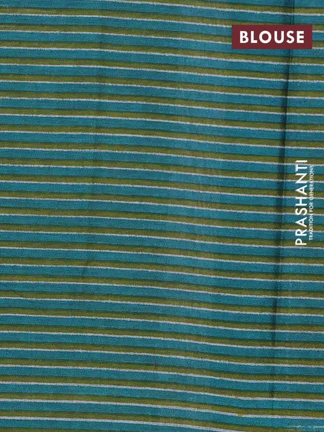 Muslin cotton saree sap green and teal green with allover kalamkari prints and printed border