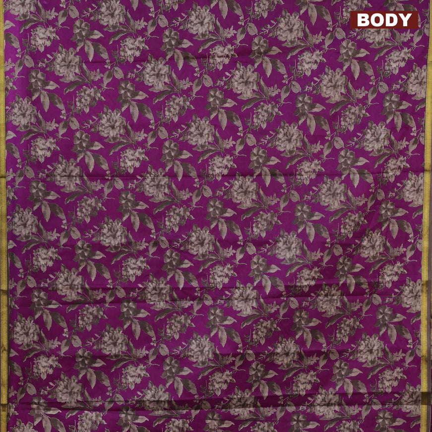 Muslin cotton saree purple and grey with allover prints and small zari woven border