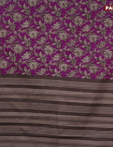 Muslin cotton saree purple and grey with allover prints and small zari woven border