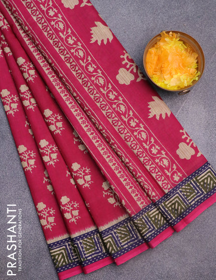 Muslin cotton saree pink and blue with butta prints and printed border