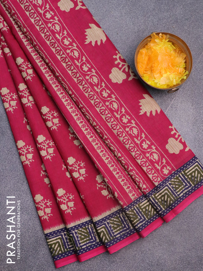 Muslin cotton saree pink and blue with butta prints and printed border