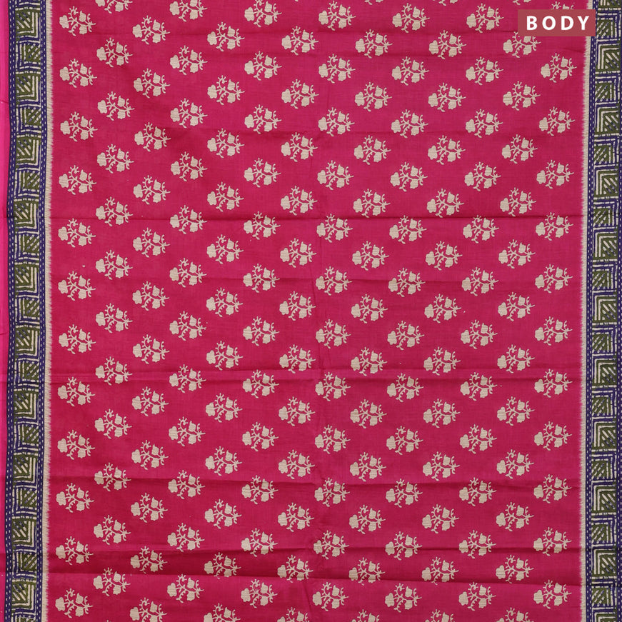 Muslin cotton saree pink and blue with butta prints and printed border