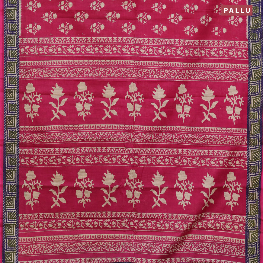 Muslin cotton saree pink and blue with butta prints and printed border