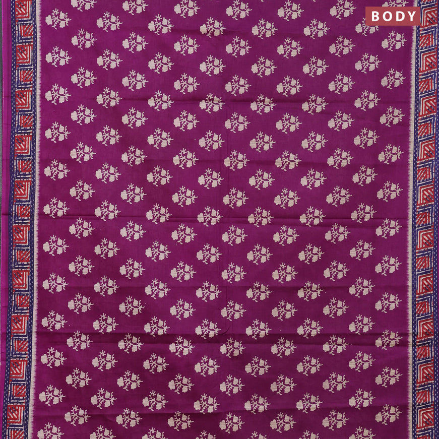 Muslin cotton saree purple and blue with butta prints and printed border