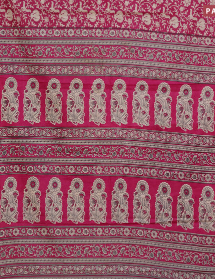 Muslin cotton saree pink with allover prints and small zari woven border