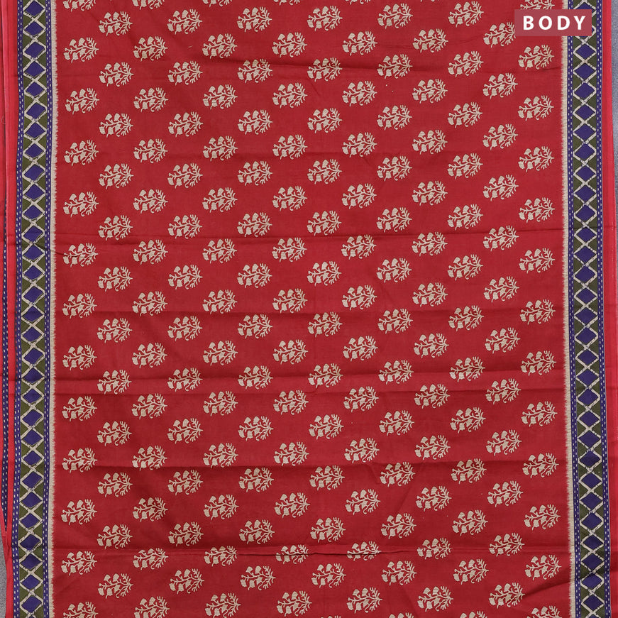 Muslin cotton saree maroon and blue with butta prints and printed border