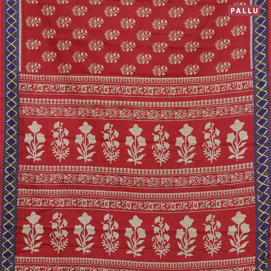 Muslin cotton saree maroon and blue with butta prints and printed border