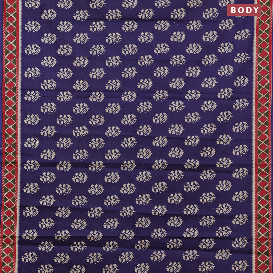 Muslin cotton saree blue and red with butta prints and printed border