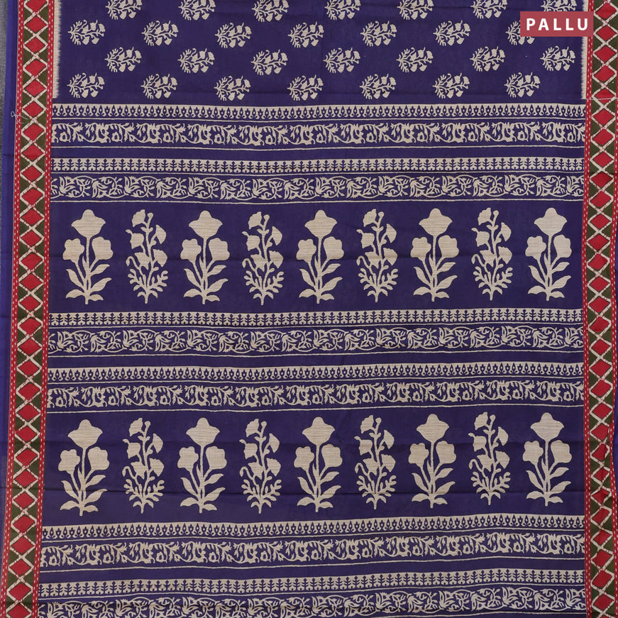 Muslin cotton saree blue and red with butta prints and printed border