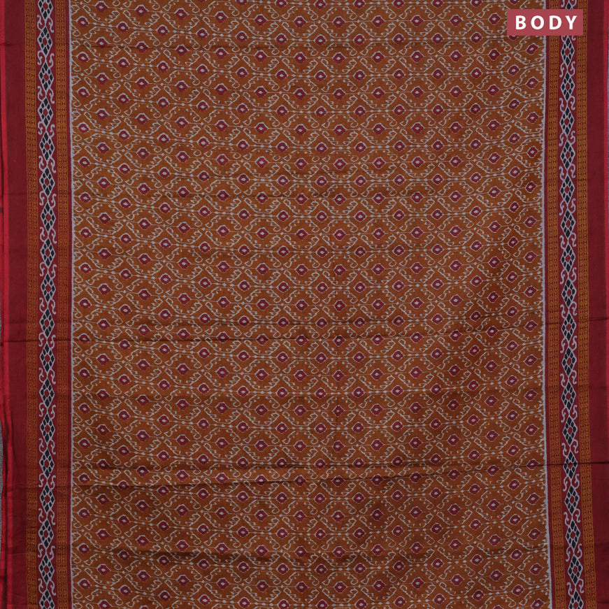 Muslin cotton saree dark mustard and maroon with allover ikat weaves and printed border