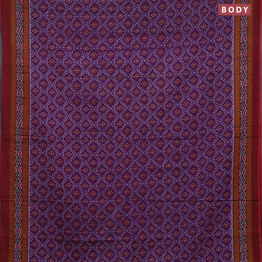 Muslin cotton saree purple and maroon with allover ikat weaves and printed border