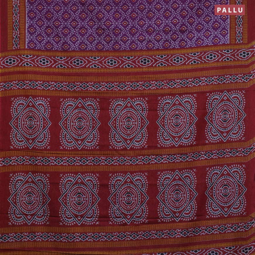 Muslin cotton saree purple and maroon with allover ikat weaves and printed border