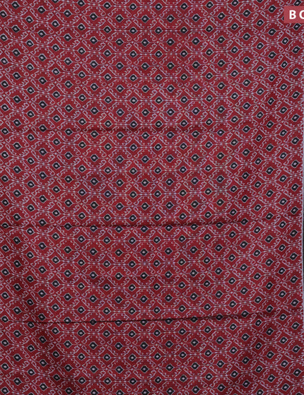 Muslin cotton saree maroon and black with allover ikat weaves and printed border