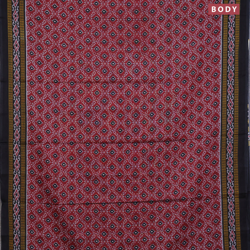 Muslin cotton saree maroon and black with allover ikat weaves and printed border