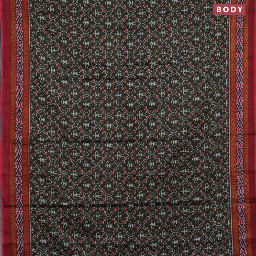 Muslin cotton saree sap green and maroon with allover ikat weaves and printed border