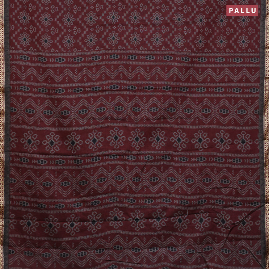 Muslin cotton saree maroon and grey with allover ikat weaves and thread woven border