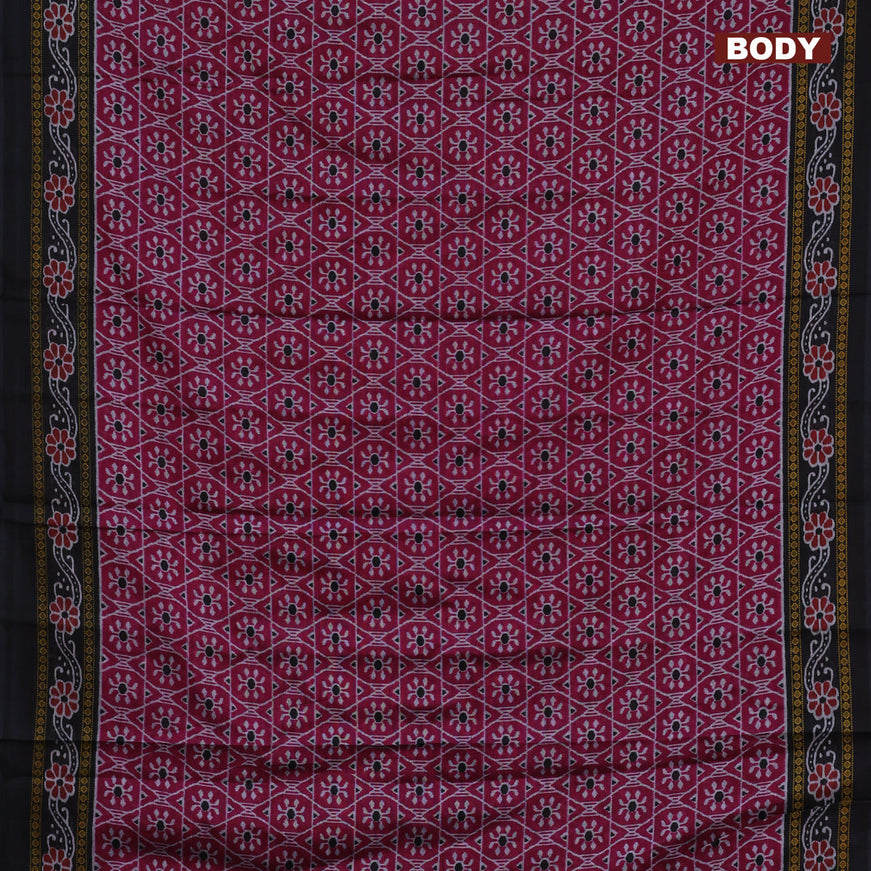 Muslin cotton saree magenta pink and black with allover ikat weaves and printed border