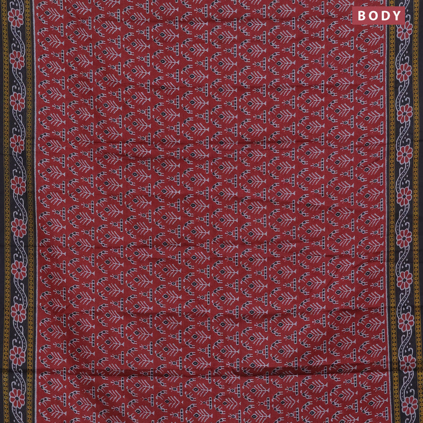 Muslin cotton saree maroon and black with allover ikat weaves and printed border