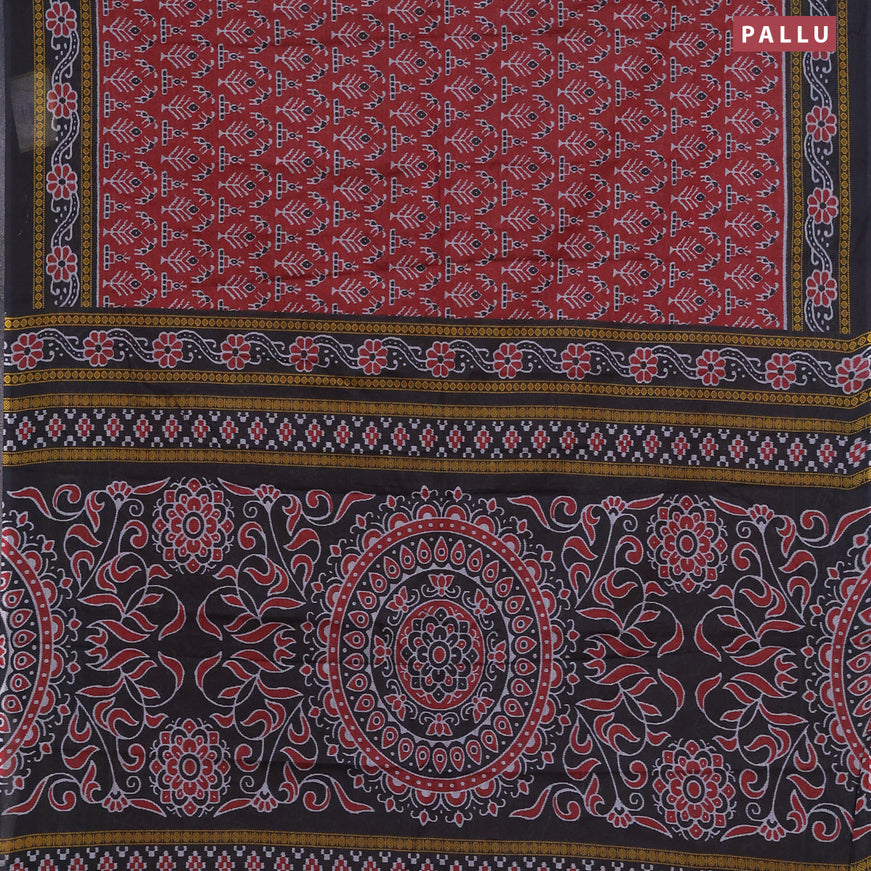 Muslin cotton saree maroon and black with allover ikat weaves and printed border