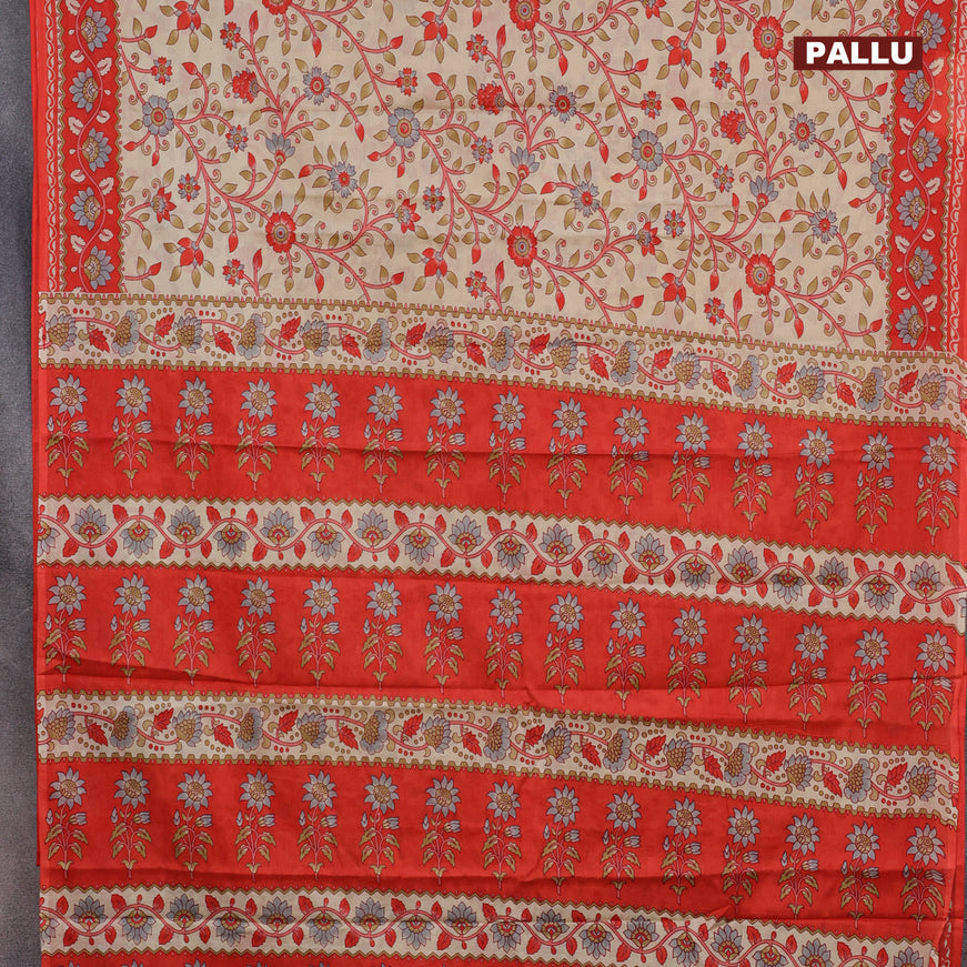 Muslin cotton saree sandal and red with allover prints and printed border