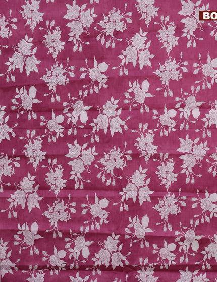 Muslin cotton saree magenta pink and off white with allover floral prints and printed border