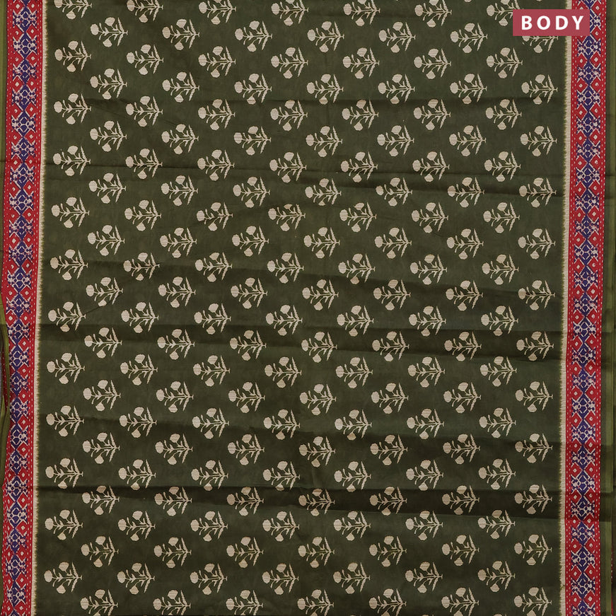 Muslin cotton saree sap green and red with butta prints and printed border