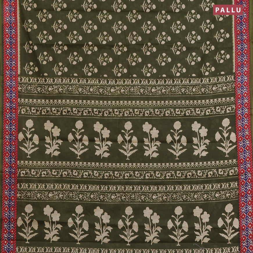 Muslin cotton saree sap green and red with butta prints and printed border