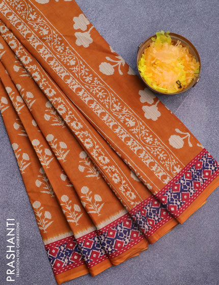 Muslin cotton saree mustard yellow and red with butta prints and printed border