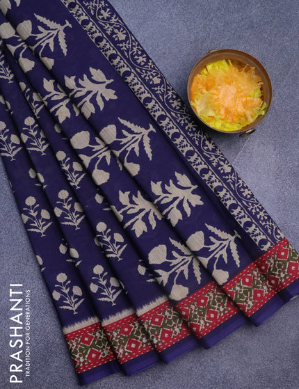 Muslin cotton saree blue and red with butta prints and printed border