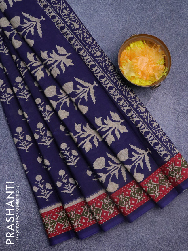 Muslin cotton saree blue and red with butta prints and printed border