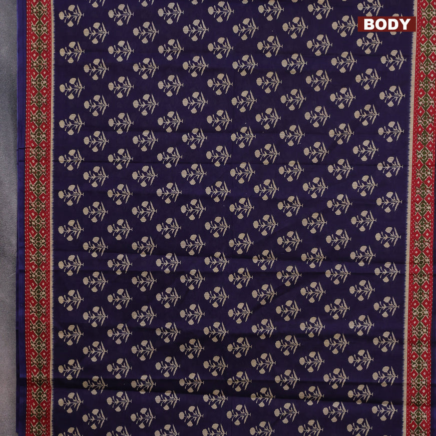 Muslin cotton saree blue and red with butta prints and printed border