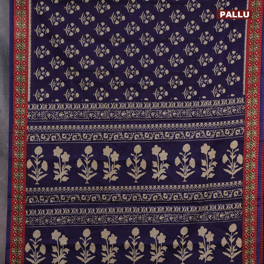 Muslin cotton saree blue and red with butta prints and printed border