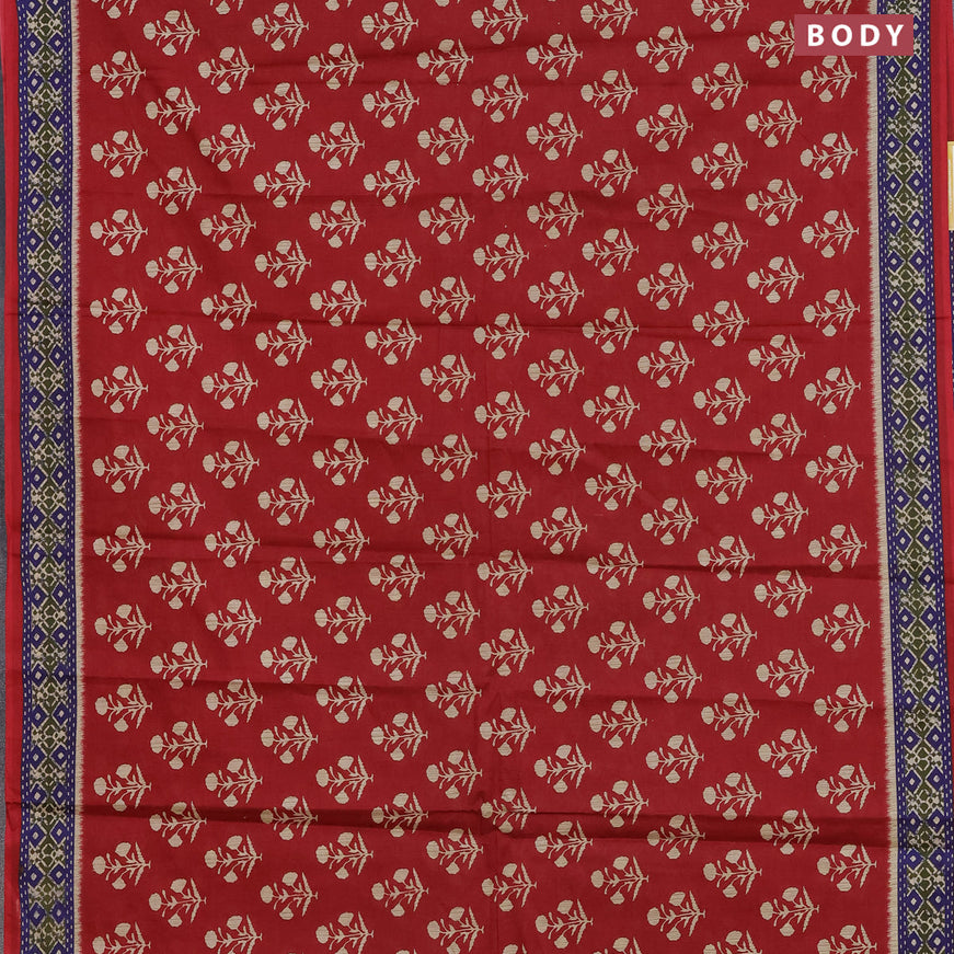 Muslin cotton saree red and blue with butta prints and printed border